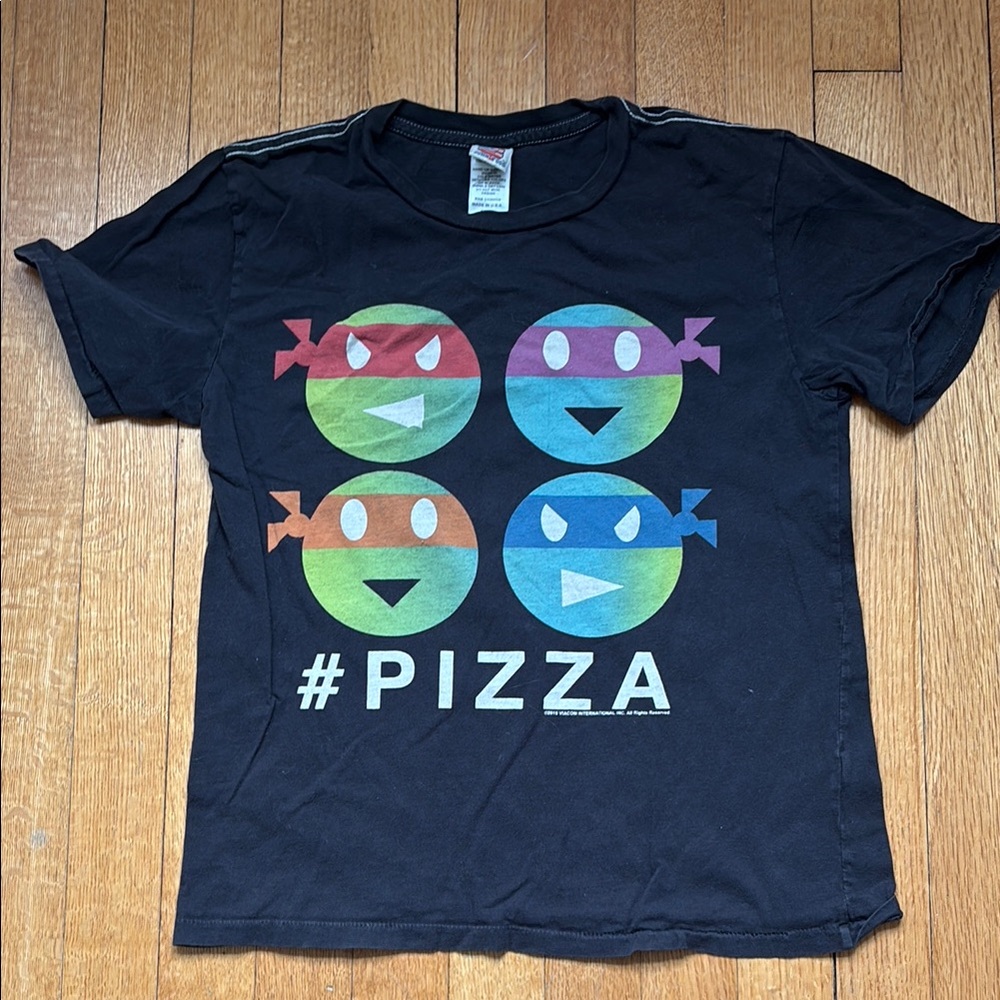 Good Cond. TMNT Black Ninja Pizza Kids T-Shirt Sz 8 Medium